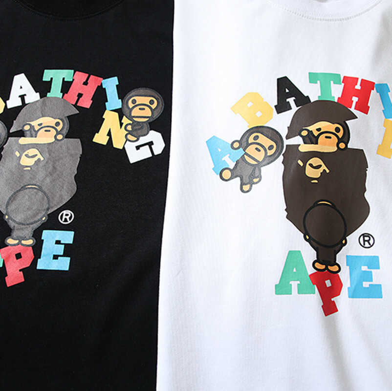 베이프 BAPE 멀티 컬러 레터 컬리지 티 블랙 - 위핑 베이프 BAPE 멀티 컬러 레터 컬리지 티 블랙