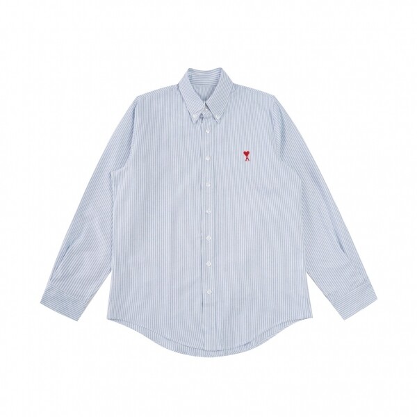 위핑,AMI 하트 자수 스트라이프 커플 긴팔 셔츠