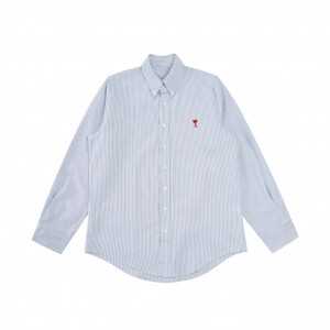 AMI 하트 자수 스트라이프 커플 긴팔 셔츠