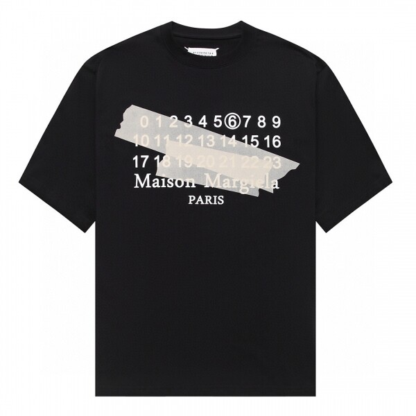 위핑,메종마르지엘라 Maison Margiela 테이프 라이크 프린트 커플 반팔 블랙