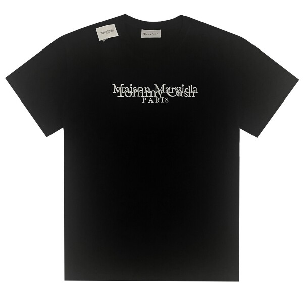위핑,메종마르지엘라 Maison Margiela 오버랩 자수 로고 반팔 블랙