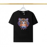겐조 KENZO 호랑이 머리 블루 오렌지 자수 반팔 블랙