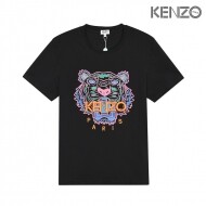 겐조 KENZO 호랑이 머리 블루 핑크 그린 자수 반팔 블랙