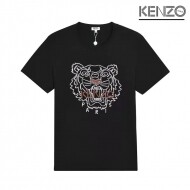 겐조 KENZO 호랑이 머리 화이트 브라운 자수 반팔 블랙