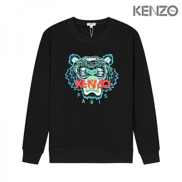위핑,겐조 KENZO 호랑이 머리 청록색 자수 맨투맨 블랙
