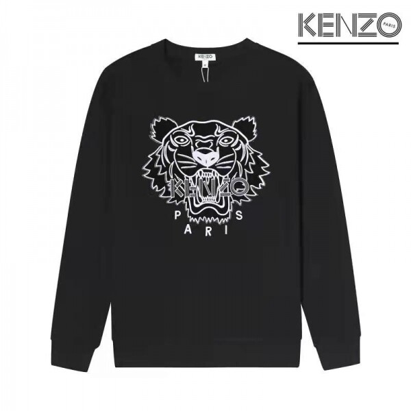 위핑,겐조 KENZO 타이거 머리 화이트 자수 맨투맨 블랙