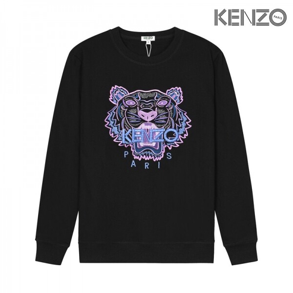 위핑,겐조 KENZO 호랑이 머리 보라색 자수 라운드 맨투맨 블랙