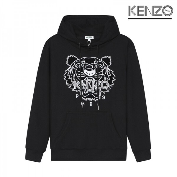 위핑,겐조 KENZO 호랑이 머리 화이트 자수 후드 맨투맨 블랙