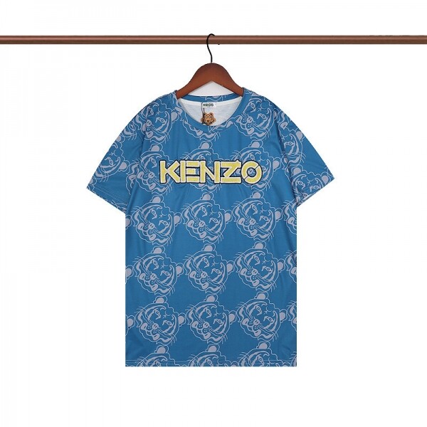 블링크,겐조 KENZO 호랑이 머리 전체 프린트 자수 반팔 블루