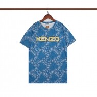 겐조 KENZO 호랑이 머리 전체 프린트 자수 반팔 블루