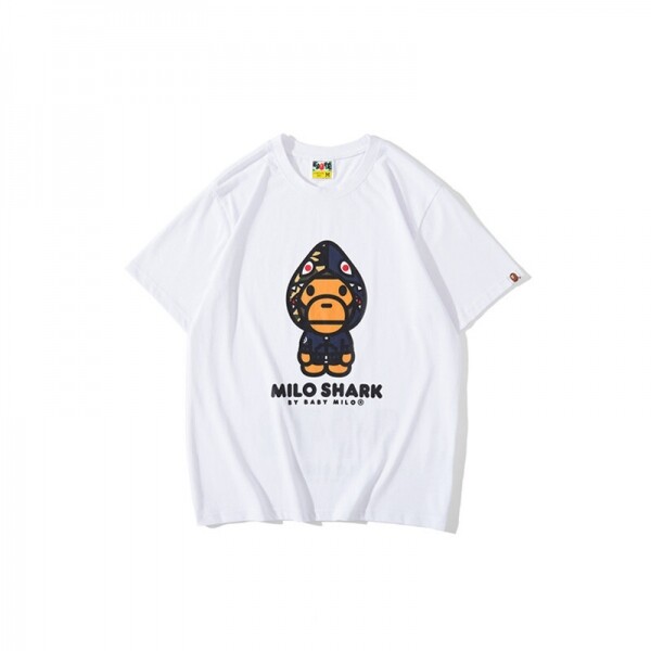 위핑,BAPE 블루 상어 모자 원숭이 반팔 화이트