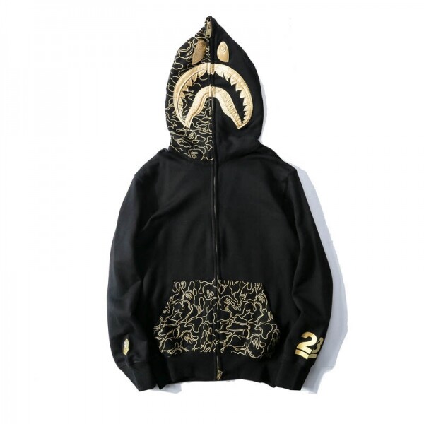 위핑,베이프 BAPE 블랙골드 자수 샤크헤드 블랙 후디