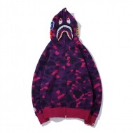 베이프 BAPE 컬러 카모 샤크 와이드 풀집 더블 후디 자주색