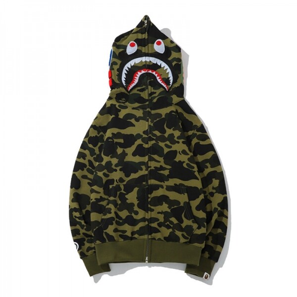 위핑,베이프 BAPE 컬러 카모 샤크 와이드 풀집 더블 후디 녹색