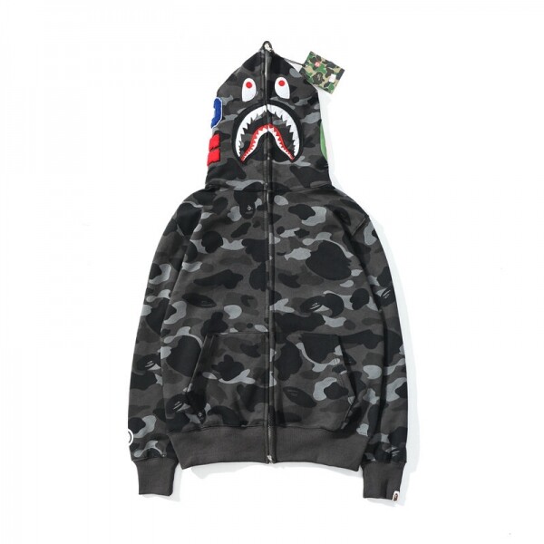 위핑,베이프 BAPE 컬러 카모 샤크 와이드 풀집 더블 후디 블랙