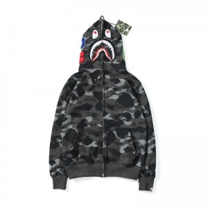 베이프 BAPE 컬러 카모 샤크 와이드 풀집 더블 후디 블랙