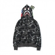 베이프 BAPE 컬러 카모 샤크 와이드 풀집 더블 후디 블랙