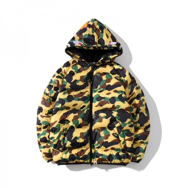 위핑,베이프 BAPE 샤크헤드 클래식 카무플라주 패딩 옐로우