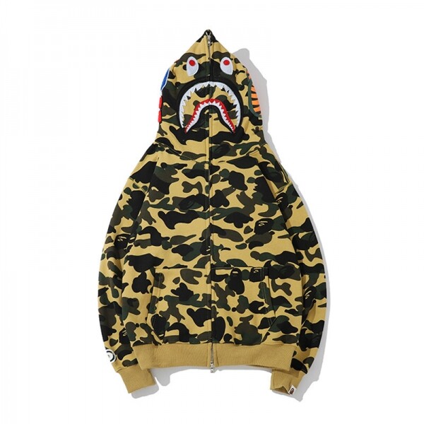 위핑,베이프 BAPE 자수 상어 머리 카무플라주 집업 코트 옐로우