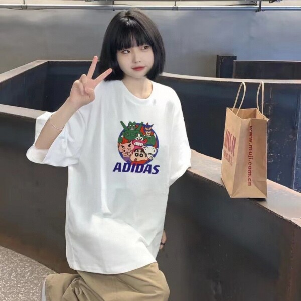 블링크,Adidas 아디다스 짱구 캐릭터 만화 커플 반팔 티셔츠 흰색