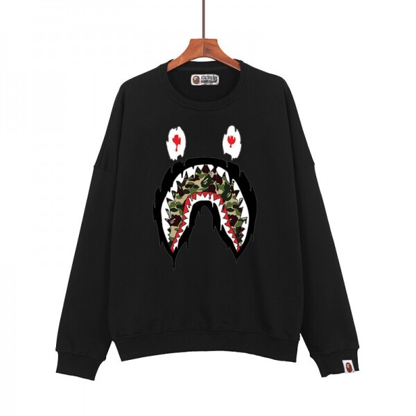 위핑,베이프 BAPE 카무플라주 상어 커플 맨투맨 티셔츠 블랙