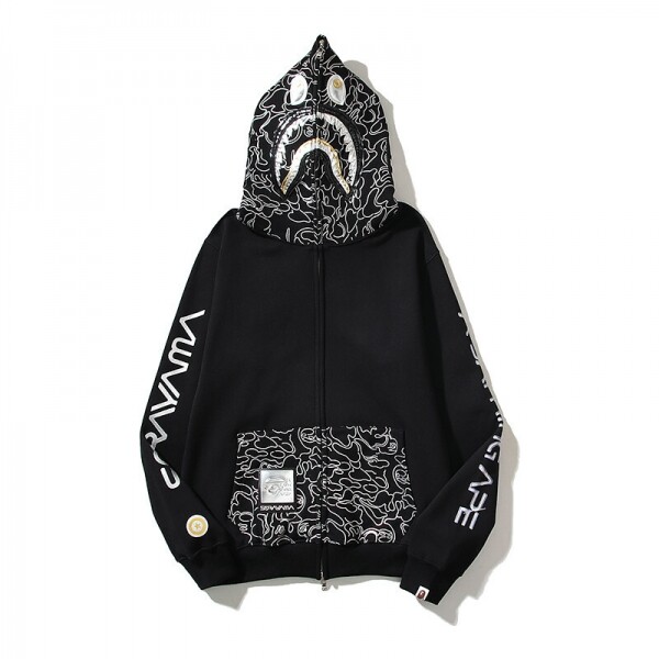 블링크,베이프 BAPE  x Hajime Sorayama 샤크 풀집 후드티 블랙