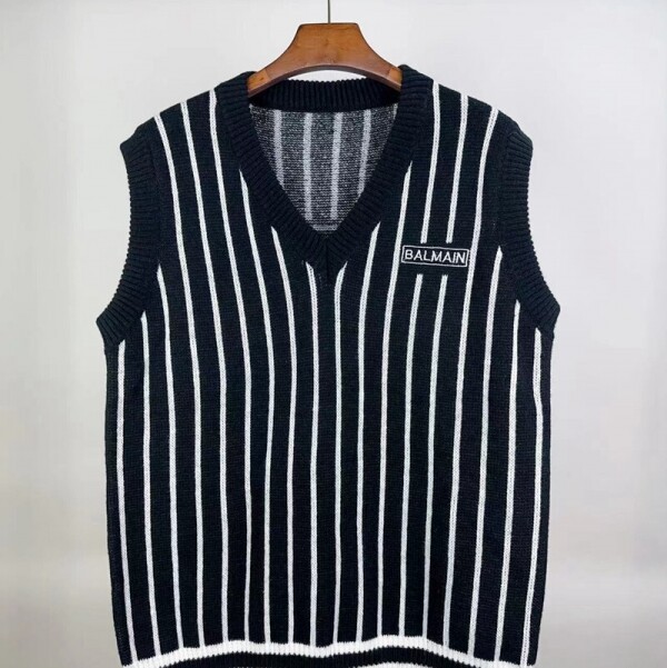 위핑,BALMAIN 발메인 2023 신상 브이넥 스트라이프 베스트 스웨터