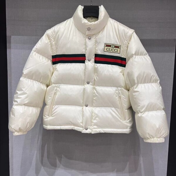 위핑,구찌 GUCCI 남자 스트라이프 테이프 패딩 점퍼 화이트
