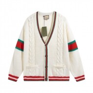 구찌 GUCCI 클래식 트위드 니트 스트라이프 학원가디건 남녀공용 화이트