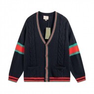구찌 GUCCI 클래식 트위드 니트 스트라이프 학원가디건 남녀공용 블랙