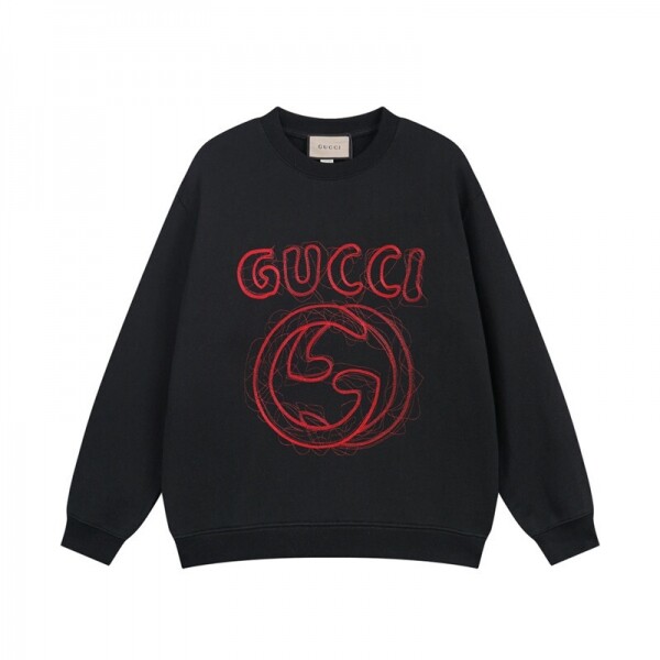 위핑,구찌 GUCCI 로고 자수 디자인 감각 맨투맨 남녀 블랙