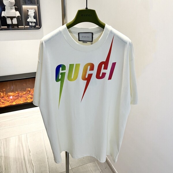 위핑,구찌 GUCCI 번개 레인보우 그라데이션 컬러 직분사 반팔 남여공용