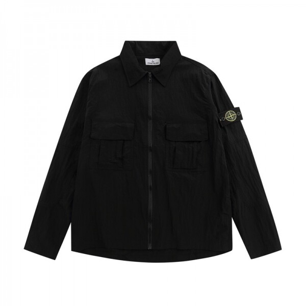 위핑,스톤아일랜드 Stone Island 메탈릭 나일론 재킷 방수 자외선 차단 반사 재킷 남성과 여성 블랙
