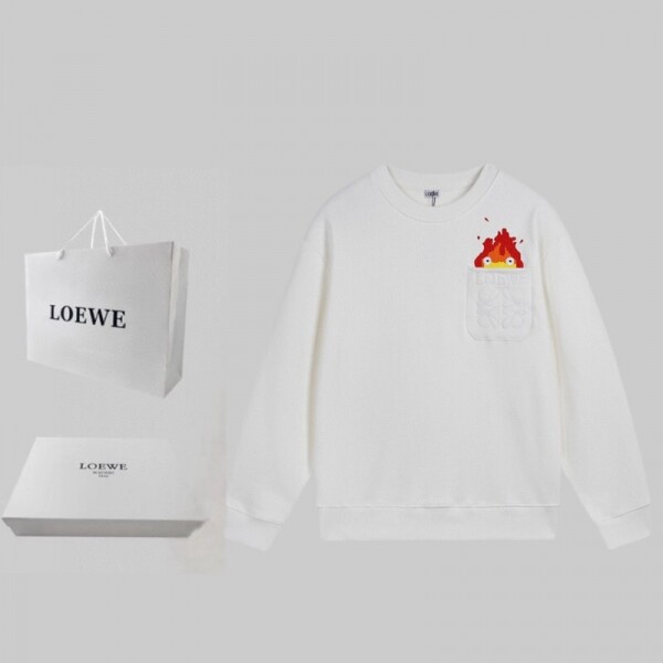 위핑,로에베 LOEWE 포켓 불꽃 로고 자수 맨투맨 남여공용