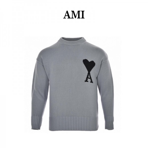 위핑,아미 AMI 커플 하트 라운드 풀오버 니트 스웨터 그레이