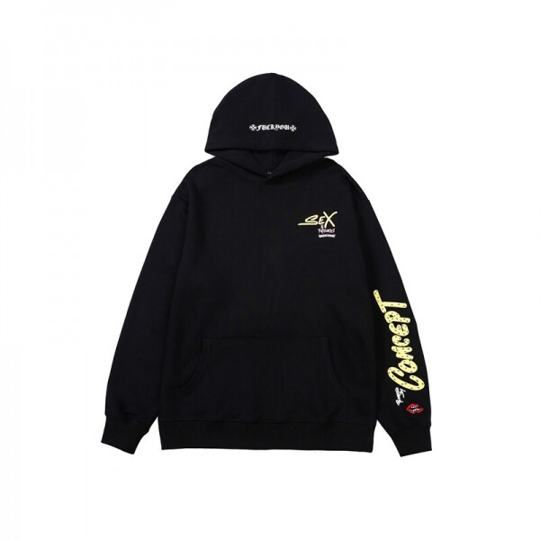 위핑,크롬하츠  Chrome Hearts 그래피티 핸드페인팅 미녀프린트 레드립 자수 루즈핏 후드 긴팔 맨투맨 블랙