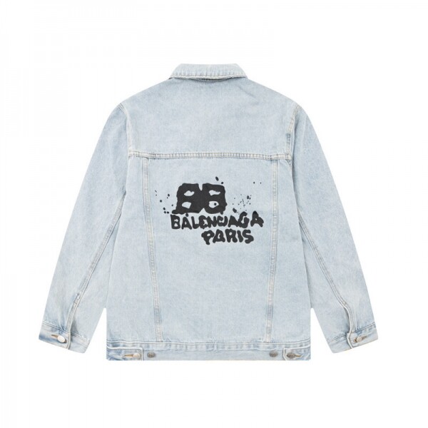 위핑,발렌시아가 BALENCIAGA 그래피티 로고 프린트 커플 블루 데님 코트