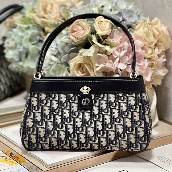 위핑,디올 DIOR 노브 CD 로고 버클 심플 빈티지 블루 토트백 0066 30×16.5×13CM