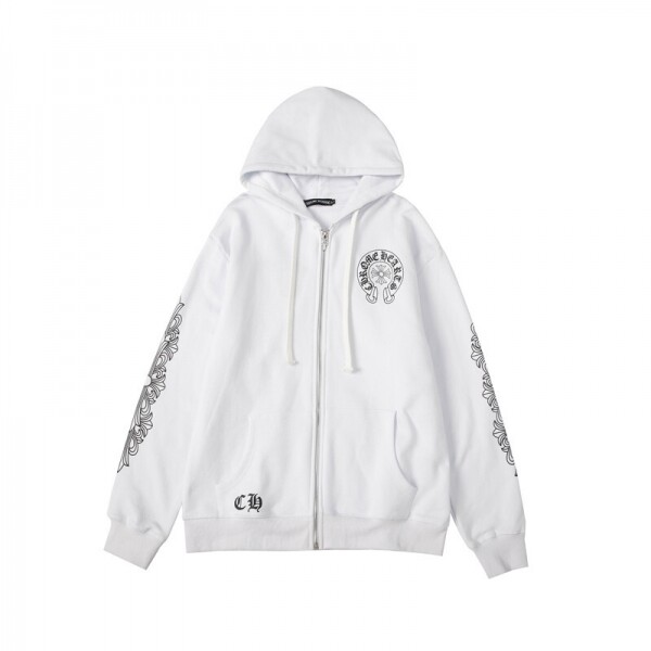 위핑,크롬하츠  Chrome Hearts 남녀 산스크리트 말발굽 루즈 커플 순면 도톰 후드집업 화이트