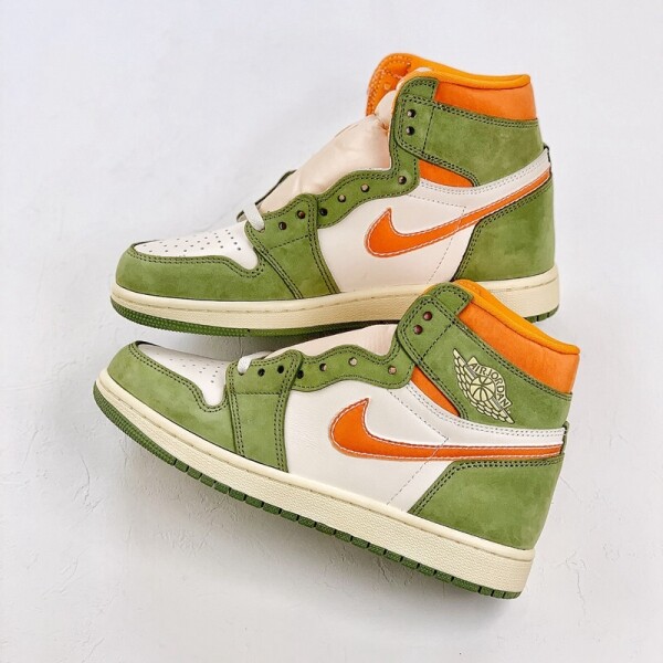 위핑,나이키 NIKE 에어 조던 1 레트로 하이 OG밀리터리 그린 화이트 오렌지 FB9934-300