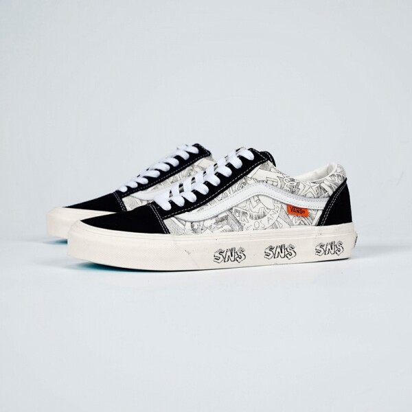 위핑,반스  vans 흑백 일러스트 비치 프린트 빈티지 스니커즈