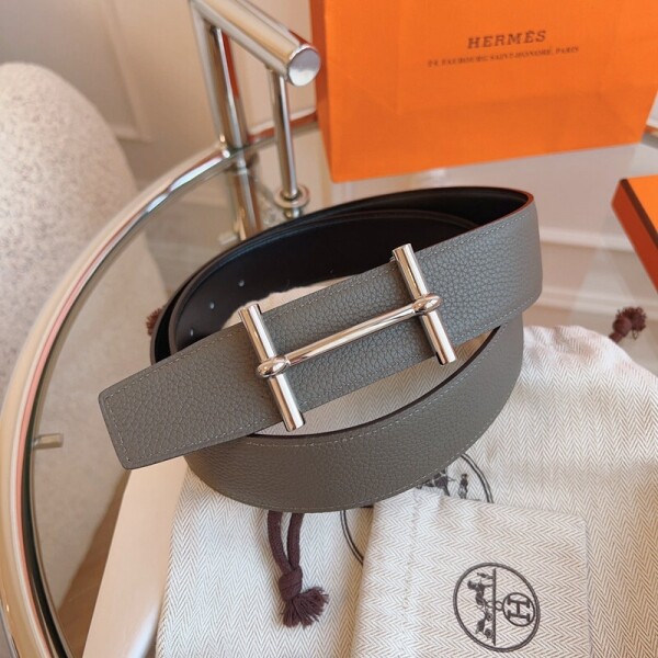 위핑,에르메스 Hermès 캐주얼 심플 남성 벨트 폭: 3.8CM/3.2CM 그레이