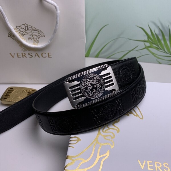 위핑,베르사체 Versace 캐주얼 비즈니스 로고 엠보 남성 벨트 폭: 3.8CM