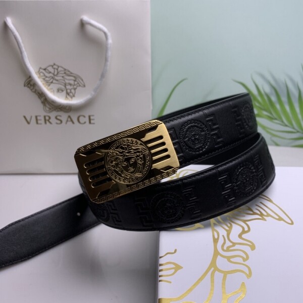 위핑,베르사체 Versace 캐주얼 비즈니스 로고 엠보 남성 벨트 폭: 3.8CM