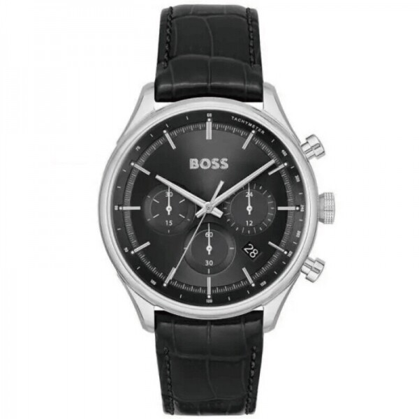 위핑,boss 보스 Gregor 남성용 크로노그래프 스테인레스 스틸 케이스 크로크다일 Grained 가죽 워치 시계 컬러: 블랙 1514049