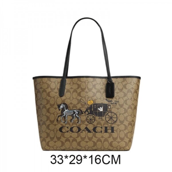 위핑,COACH 코치 CM756 할로윈 시티 토트 위드 스켈레톤 말과 마차 사첼 시그니처