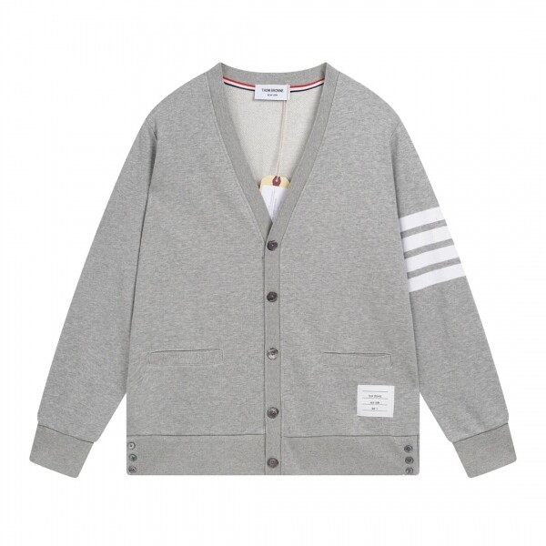 위핑,톰 브라운 Thom Browne 모던 캐주얼 네줄 브이넥 카디건 남여 공용 그레이