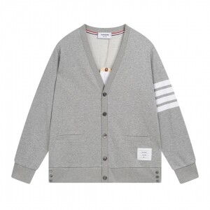 톰 브라운 Thom Browne 모던 캐주얼 네줄 브이넥 카디건 남여 공용 그레이