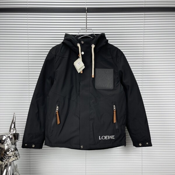 위핑,로에베 LOEWE 레터링 로고 와펜 커플 숏 후드 패딩