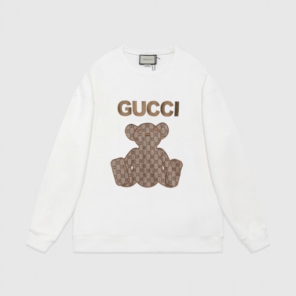 블링크,구찌 Gucci 곰돌이 아플리케 자수 커플 긴팔 맨투맨 흰색